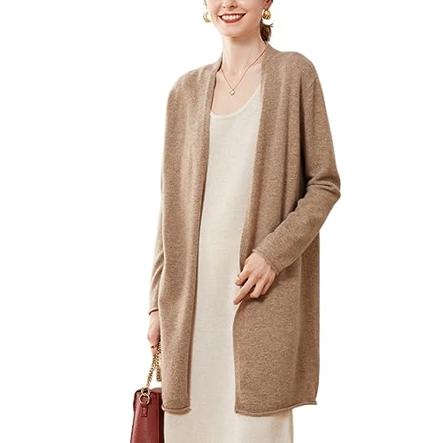 DISSA Damen Kaschmir Strickjacke Braun V-Ausschnitt Langarm Cardigan Kaschmir Wolle Einfarbige Relaxed Dünner Strickjacke,Einheitsgröße,SPR2242 von DISSA