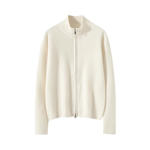 DISSA Damen Kaschmir Strickjacke Elfenbein Stehkragen Langarm Strickpullover Damen Kaschmir Wolle Gestreifter Relaxed Dünner Pullover,EU 42,YD24201 von DISSA