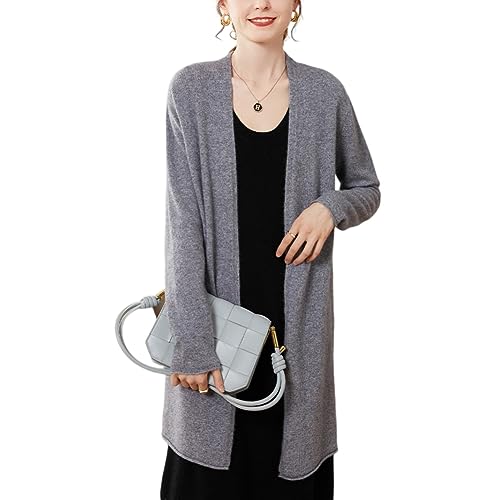 DISSA Damen Kaschmir Strickjacke Grau V-Ausschnitt Langarm Cardigan Kaschmir Wolle Einfarbige Relaxed Dünner Strickjacke,Einheitsgröße,SPR2242 von DISSA