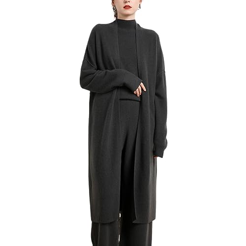 DISSA Damen Kaschmir Strickjacke Grau V-Ausschnitt Langarm Cardigan Kaschmir Wolle Lange Relaxed Dicker Strickjacke,Einheitsgröße,MZ2312 von DISSA