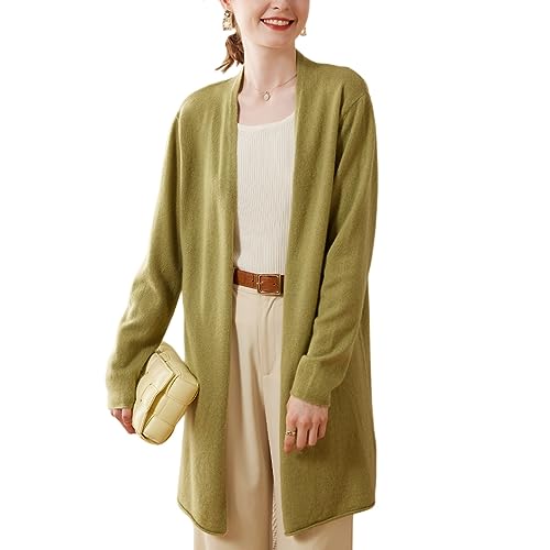 DISSA Damen Kaschmir Strickjacke Grün V-Ausschnitt Langarm Cardigan Kaschmir Wolle Einfarbige Relaxed Dünner Strickjacke,Einheitsgröße,SPR2242 von DISSA