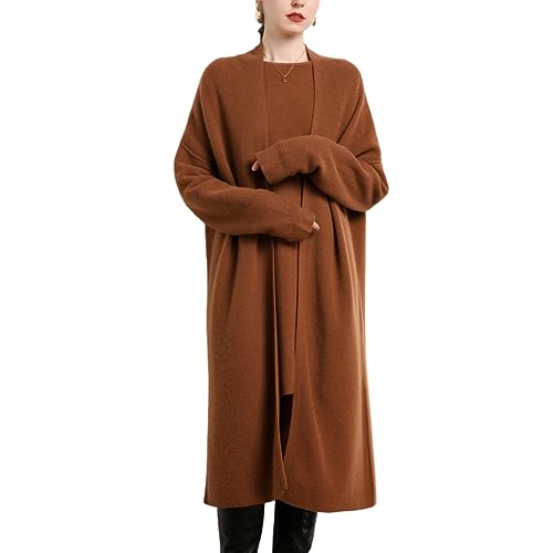 DISSA Damen Kaschmir Strickjacke Khaki V-Ausschnitt Langarm Cardigan Kaschmir Wolle Lange Relaxed Dicker Strickjacke,Einheitsgröße,MZ2312 von DISSA