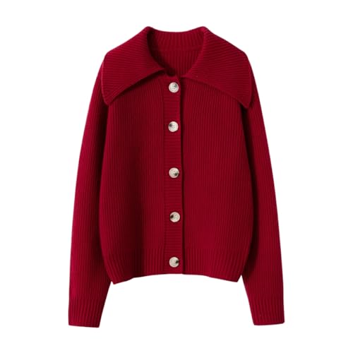 DISSA Damen Kaschmir Strickjacke Rot Revers Langarm Strickpullover Damen Kaschmir Wolle Gestreifter Relaxed Dicker Pullover,EU 42,YD24212 von DISSA