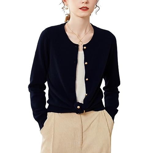DISSA Damen Kaschmir Strickjacke Schwarz Rundhals Langarm Cardigan Kaschmir Wolle Einfarbige Schlanker Dünner Strickjacke,42,SPR2249 von DISSA