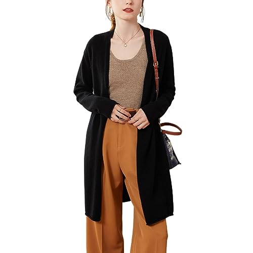 DISSA Damen Kaschmir Strickjacke Schwarz V-Ausschnitt Langarm Cardigan Kaschmir Wolle Einfarbige Relaxed Dünner Strickjacke,Einheitsgröße,SPR2242 von DISSA