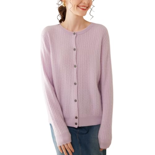 DISSA Damen Kaschmir Strickjacke Violett Rundhals Langarm Strickpullover Damen Kaschmir Wolle Zopfmuster Relaxed Dicker Pullover,EU 38,DF8106 von DISSA