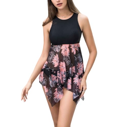 DISSA Damen Longline Tankini Set Elastische Schwarz Unregelmäßige für Frauen Bademode,EU 48,SQY2307 von DISSA