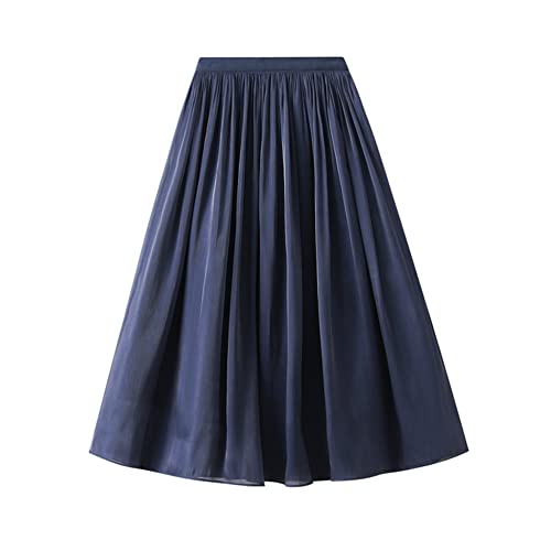 DISSA Damen Mittellanger Mode Rock A-Linie Faltenrock Einfarbig Elegante A-Linie Röcke,Einheitsgröße,SK9818 von DISSA