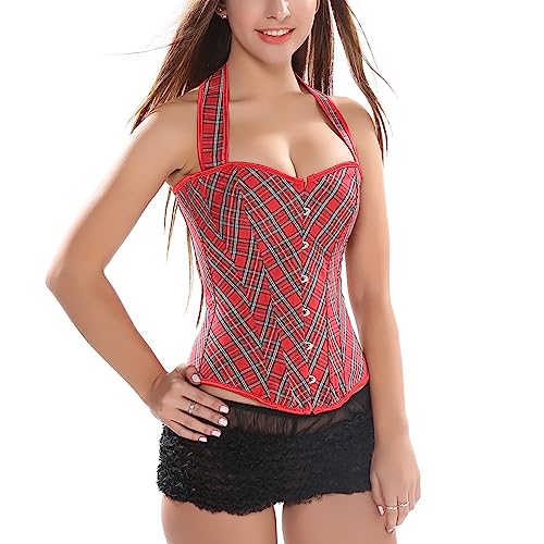 DISSA Damen Neckholder Push-up Korsett Korsage Schnüren Kunststoff entbeint Rot Kariertes Shapewear Corsage,Größe 40-42,C604 DISSA Damen Neckholder Push-up Korsett Korsage Schnüren Kunststoff entbeint Rot Kariertes Shapewear Corsage,Größe 40-42,C604 von DISSA