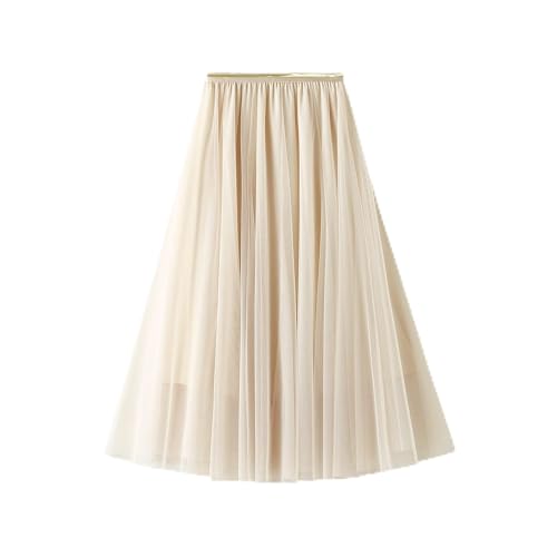 DISSA Damen Plain A-Linie Rock Beige Midi Tüll Rock,Einheitsgröße,S0803 von DISSA
