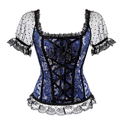 DISSA Damen Push-up Vollbrust Korsett Korsage Schnüren Kunststoff entbeint Blau Spitze Shapewear Corsage,Größe 42-44,C8108 von DISSA