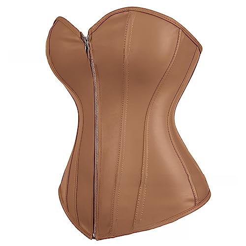 DISSA Damen Push-up Vollbrust Korsett Korsage Schnüren Kunststoff entbeint Braun Kunstleder Shapewear Corsage,Größe 40-42,C2803 von DISSA