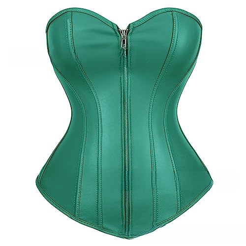 DISSA Damen Push-up Vollbrust Korsett Korsage Schnüren Kunststoff entbeint Grün Kunstleder Shapewear Corsage,Größe 36-38,C2803 von DISSA
