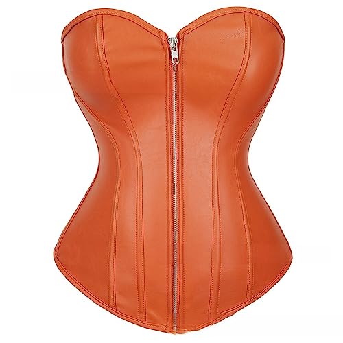 DISSA Damen Push-up Vollbrust Korsett Korsage Schnüren Kunststoff entbeint Orange Kunstleder Shapewear Corsage,Größe 40-42,C2803 von DISSA