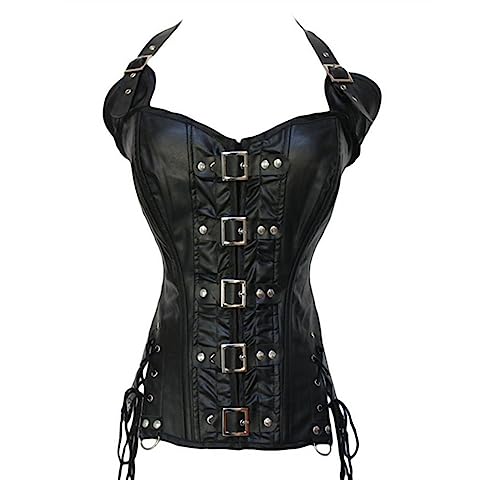 DISSA Damen Push-up Vollbrust Korsett Korsage Schnüren Kunststoff entbeint Schwarz Neckholder Shapewear Corsage,Größe 42-44,C8101 von DISSA