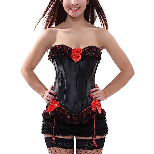 DISSA Damen Push-up Vollbrust Korsett Korsage Schnüren Kunststoff entbeint Schwarz Spitze Shapewear Corsage,Größe 48-50,C079 von DISSA