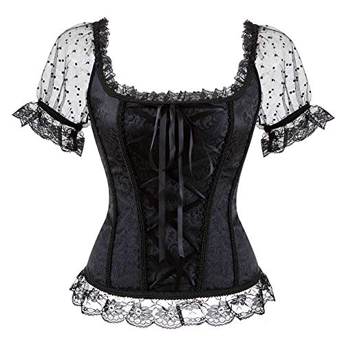 DISSA Damen Push-up Vollbrust Korsett Korsage Schnüren Kunststoff entbeint Schwarz Spitze Shapewear Corsage,Größe 50-52,C8108 von DISSA