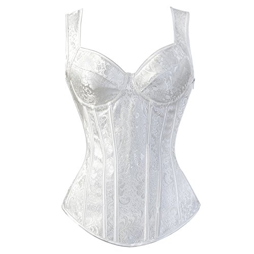 DISSA Damen Push-up Vollbrust Korsett Korsage Schnüren Kunststoff entbeint Weiß Jacquard Shapewear Corsage,Größe 42-44,C1569 von DISSA