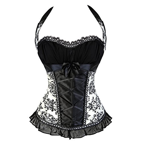 DISSA Damen Push-up Vollbrust Korsett Korsage Schnüren Kunststoff entbeint Weiß Neckholder Shapewear Corsage,Größe 38-40,C8151 von DISSA