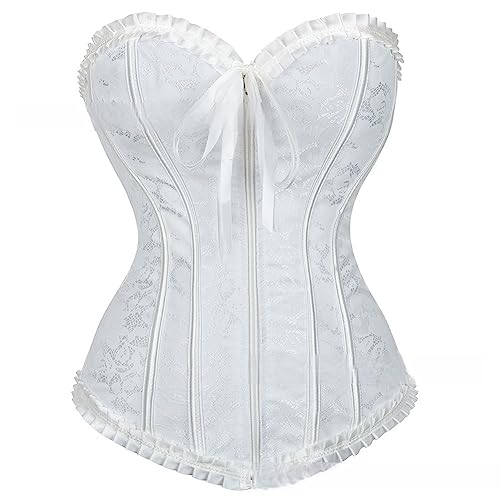 DISSA Damen Push-up Vollbrust Korsett Korsage Schnüren Kunststoff entbeint Weiß Spitze Shapewear Corsage,Größe 36-38,C2805A von DISSA