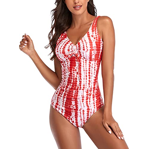 DISSA Damen Racerback Badeanzug Elastische Rote Streifen Einteiliger Badebekleidung für Frauen Bademode,XXL,S173 von DISSA