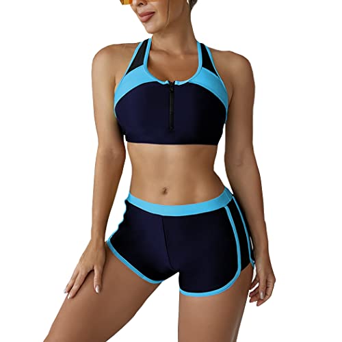 DISSA Damen Racerback Bikini Set Elastische Blau-1 Zweiteiliger Badebekleidung für Frauen Bademode,XL,S0107 von DISSA