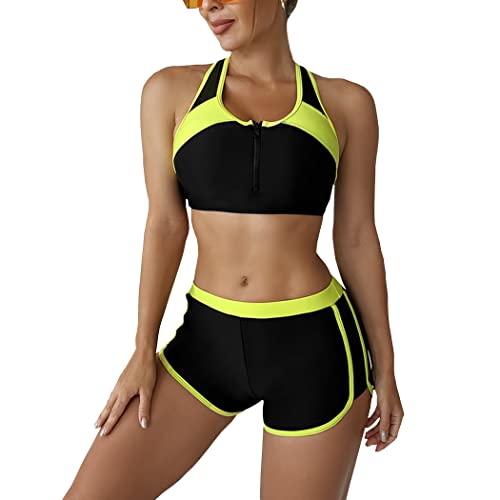 DISSA Damen Racerback Bikini Set Elastische Gelb Zweiteiliger Badebekleidung für Frauen Bademode,L,S0107 von DISSA