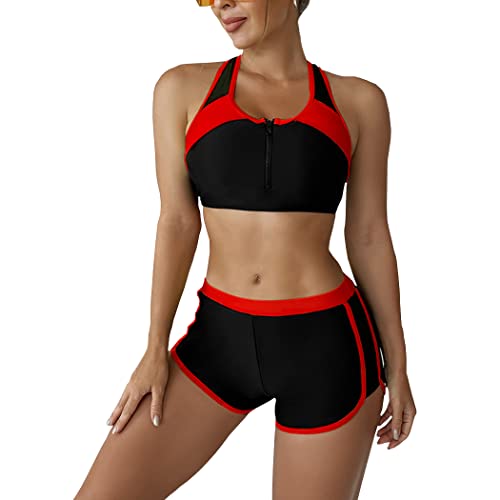 DISSA Damen Racerback Bikini Set Elastische Rot Zweiteiliger Badebekleidung für Frauen Bademode,XL,S0107 von DISSA