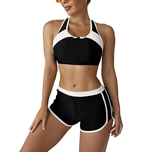 DISSA Damen Racerback Bikini Set Elastische Weiß Zweiteiliger Badebekleidung für Frauen Bademode,M,S0107 von DISSA