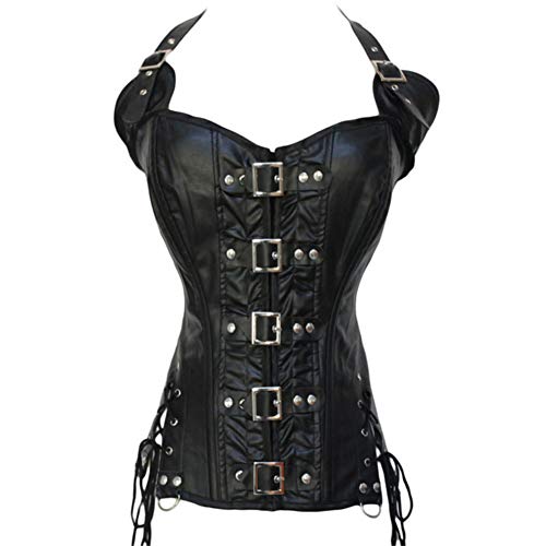 DISSA Damen Retro Schnürt Sich Corsage Korsett Faux Leder G-String Top Korsett Kunststoff entbeint,C641,Schwarz,XL von DISSA