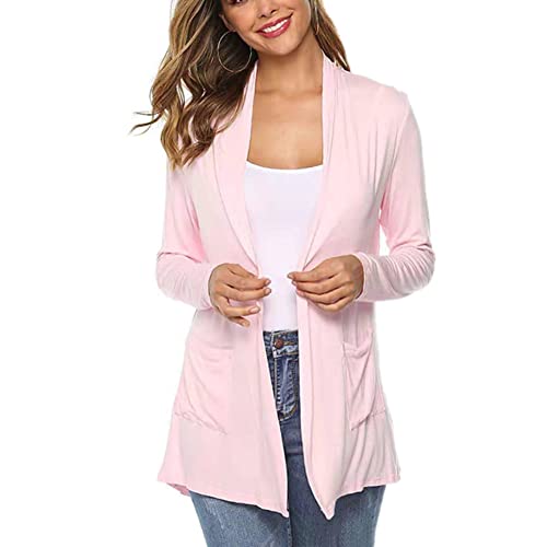 DISSA Damen Rosa Strickjacke Cardigan Frühling Herbst Langarm Offene Dünne Strickmantel Kurz Strickjacke,M von DISSA