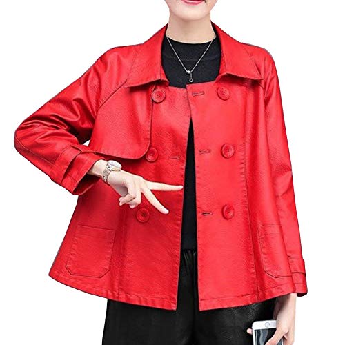 DISSA Damen Rot Kunstleder Freizeitjacke Lederjacke Entspannt Schaltfläche Revers Kurz Mantel,P5811,XXL von DISSA