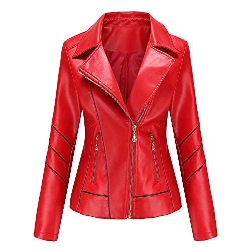 DISSA Damen Rot Lederjacke Schlank Kurz Kunstleder Revers Jacket Reißverschluss Motorrad Jacke für Frühling und Herbst,4XL,C256N DISSA Damen Rot Lederjacke Schlank Kurz Kunstleder Revers Jacket Reißverschluss Motorrad Jacke für Frühling und Herbst,4XL,C256N von DISSA