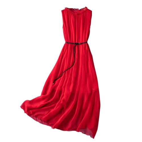 DISSA Damen Rot Seidenkleid Einfarbiges Rundhals Ohne Arm 100% Seide Kleid Luftiges Hoch Taillierte Rüschen Knielanges Mulberry Seidenkleid,EU Einheitsgröße,D98003 DISSA Damen Rot Seidenkleid Einfarbiges Rundhals Ohne Arm 100% Seide Kleid Luftiges Hoch Taillierte Rüschen Knielanges Mulberry Seidenkleid,EU Einheitsgröße,D98003 von DISSA