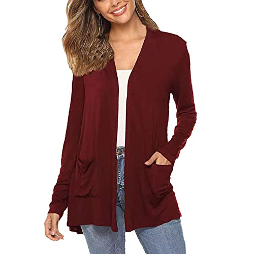 DISSA Damen Rot Strickjacke Cardigan Frühling Herbst Langarm Offene Dünne Strickmantel Kurz Strickjacke,S von DISSA