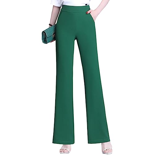 DISSA Damen Schlaghose Grün Hohe Taille großen Größen Hose Dünne Sommer Freizeit Business Hose Einfarbig Freizeithose,EU 48,P2207 von DISSA