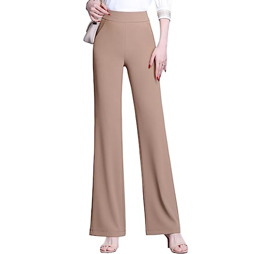 DISSA Damen Schlaghose Khaki Hohe Taille großen Größen Hose Dünne Sommer Freizeit Business Hose Einfarbig Freizeithose,EU 36,P2207 von DISSA