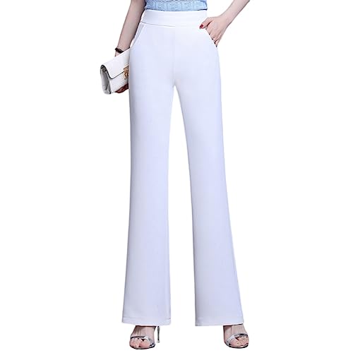 DISSA Damen Schlaghose Weiß Hohe Taille großen Größen Hose Dünne Sommer Freizeit Business Hose Einfarbig Freizeithose,EU 48,P2207 von DISSA