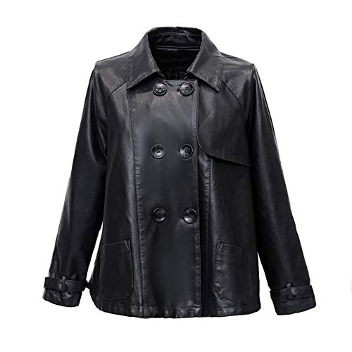 DISSA Damen Schwarz Kunstleder Freizeitjacke Lederjacke Entspannt Schaltfläche Revers Kurz Mantel,P5811,XXL von DISSA