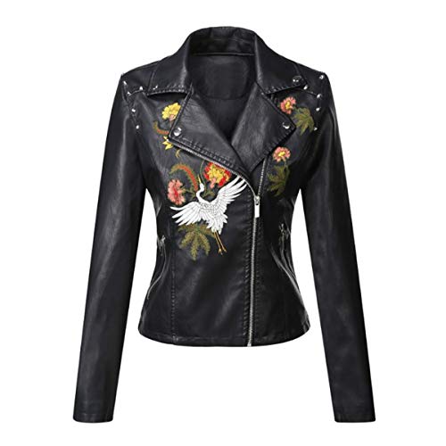 DISSA Damen Schwarz Kunstleder Motorrad Jacke Lederjacke Niet Stickerei Revers Kurz Mantel,P30086,XXL DISSA Damen Schwarz Kunstleder Motorrad Jacke Lederjacke Niet Stickerei Revers Kurz Mantel,P30086,XXL von DISSA