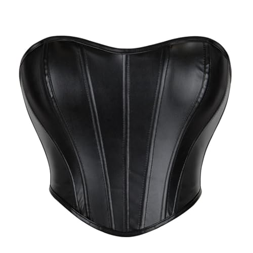 DISSA Damen Schwarz Push up Überbrust Korsett Top Kunstleder Rücken Schnürung Korsage Corsage,40-42,C6158 von DISSA