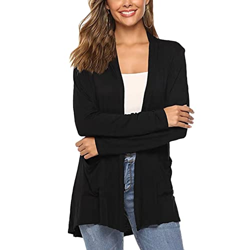 DISSA Damen Schwarz Strickjacke Cardigan Frühling Herbst Langarm Offene Dünne Strickmantel Kurz Strickjacke,L von DISSA