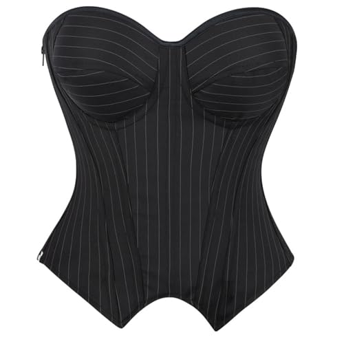 DISSA Damen Schwarz Taillenmieder Push up Überbrust Korsett Gestreift Rücken Schnürung Korsage Corsage,40-42,C917 von DISSA