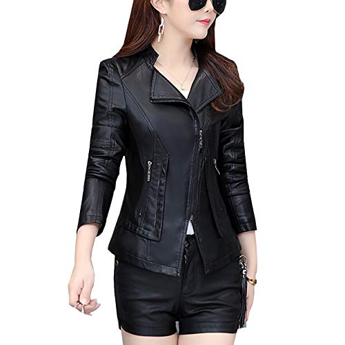 DISSA Damen Schwarz Taillierte Kurze Kunstleder Bikerjacke Lederjacke,P6901,XXL von DISSA