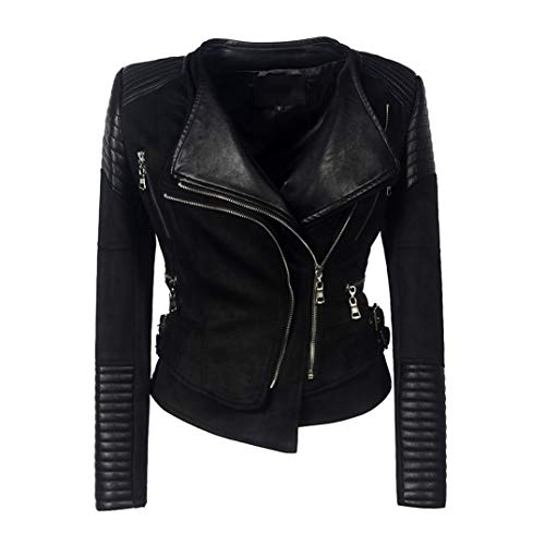 DISSA Damen Schwarz Wildlederjacke Kunstleder Bikerjacke mit Reißverschluss,P0233,L von DISSA