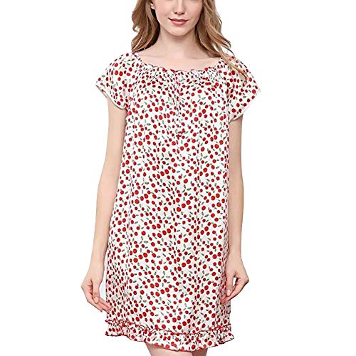 DISSA Damen Seide Nachtwäsche Nachthemd 100% Seide Bademantel mit Blumendruck Seidenkleid Kurzarm S2509,Rot-2,L von DISSA