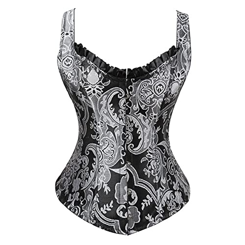 DISSA Damen Silber Gotisch Korsage Korsett Shapewear Push-Up Vollbrust Korsett Mit Stahlknochen Schnüren Corsage,42-44,C704 von DISSA