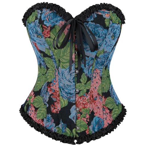 DISSA Damen Vollbrust Korsett Corsage Top Rückenschnürung BuskGekräuselt Blumen Corsagen Bustier Korsage,Mehrfarbig,XXL,C949 von DISSA