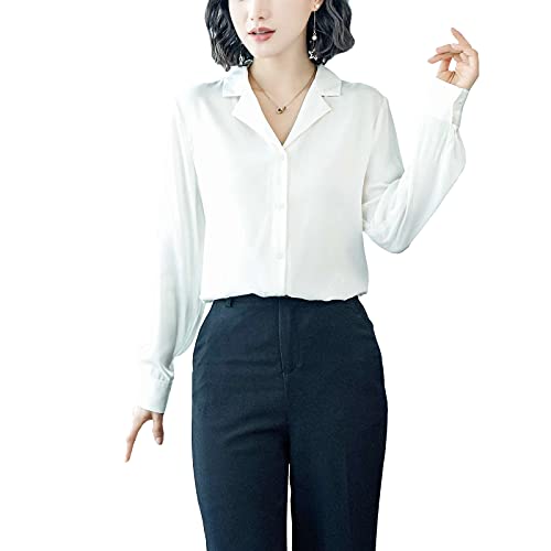 DISSA Damen Weiß Hemdbluse Seide Solide Button Down Hemden Damenbluse Langarm Revers Seidenbluse,XXL,S3302 DISSA Damen Weiß Hemdbluse Seide Solide Button Down Hemden Damenbluse Langarm Revers Seidenbluse,XXL,S3302 von DISSA