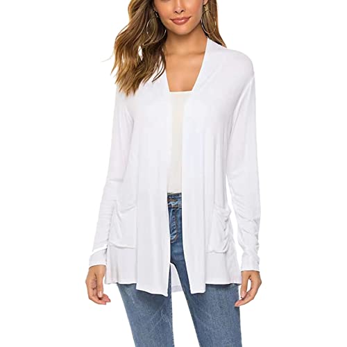 DISSA Damen Weiß Strickjacke Cardigan Langarm Offene Dünne Weiche Modal Kurz Strickjacke,XL DISSA Damen Weiß Strickjacke Cardigan Langarm Offene Dünne Weiche Modal Kurz Strickjacke,XL von DISSA